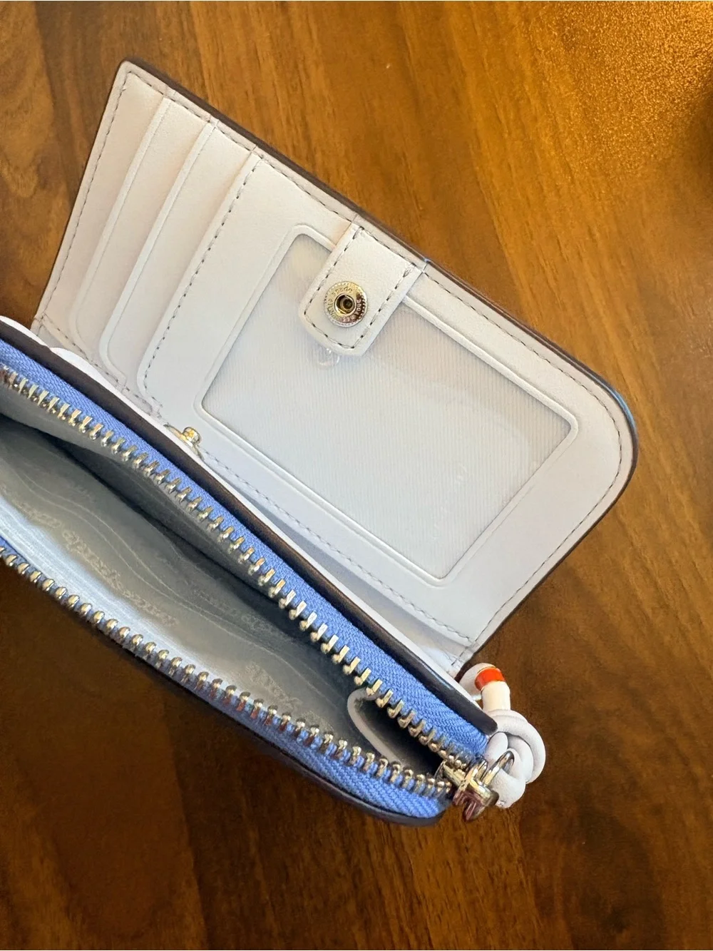 kate spade blue patent leather bifold wallet with lifesaver charm key 🛟